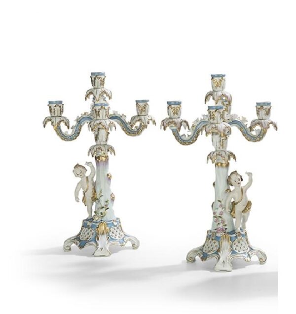 KPM Antique Candle Stand Set