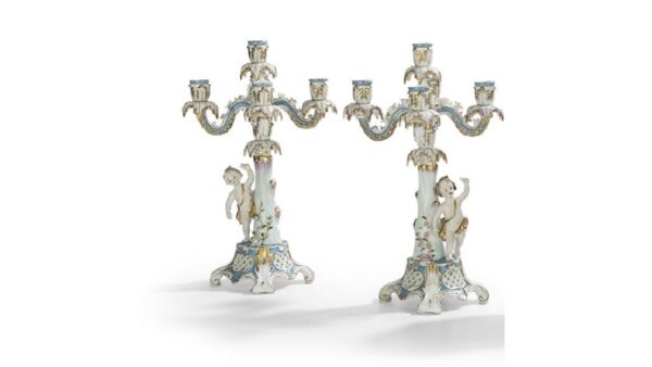 KPM Antique Candle Stand Set