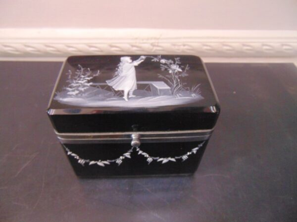 Mary Gregory Silver Trim Glass Casket Box