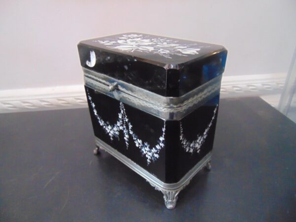 Mary Gregory silver trim glass casket box