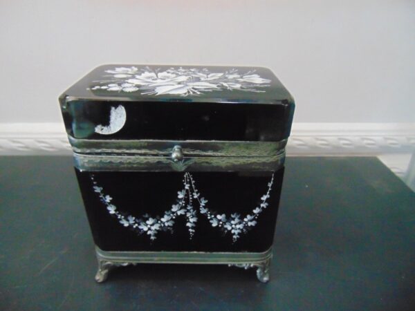 Mary Gregory silver trim glass casket box