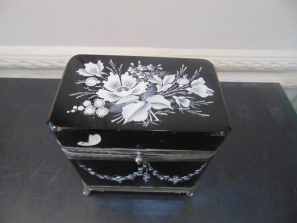 Mary Gregory silver trim glass casket box