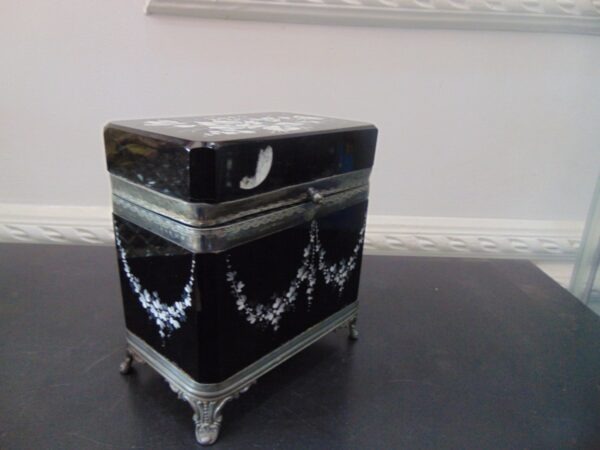 Mary Gregory silver trim glass casket box