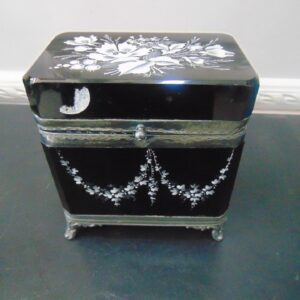 Mary Gregory silver trim glass casket box