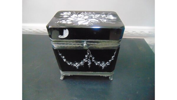 Mary Gregory silver trim glass casket box