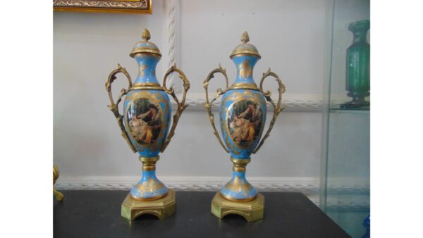 Blue French Sevres Porcelain Vases