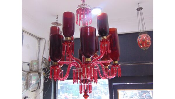 Bohemian Cranberry Glass Chandelier