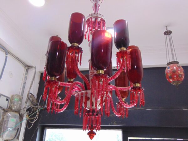 Bohemian Cranberry Glass Chandelier