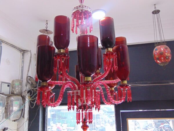 Bohemian Cranberry Glass Chandelier