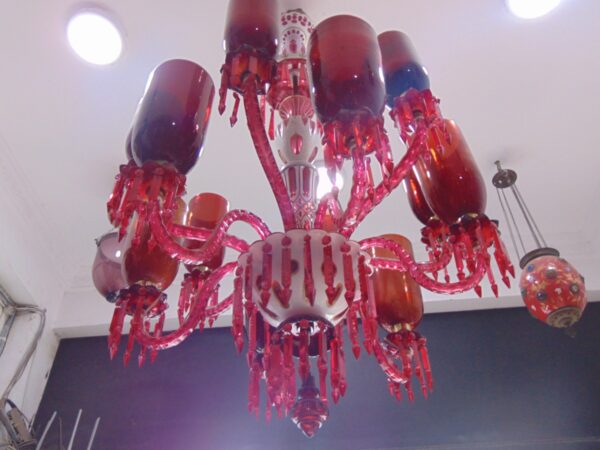 Bohemian Cranberry Glass Chandelier