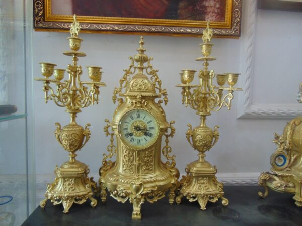 French Gilt Clock Mantle Set