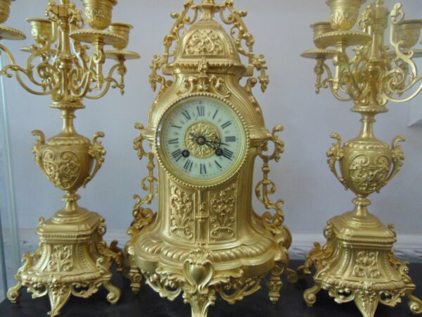 French Gilt Clock Mantle Set