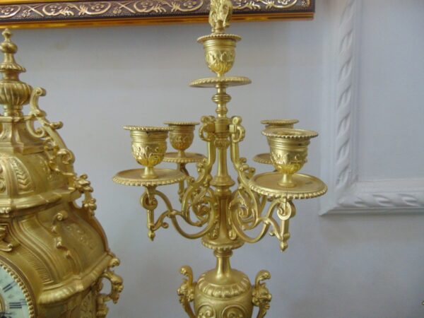 French Gilt Clock Mantle Set