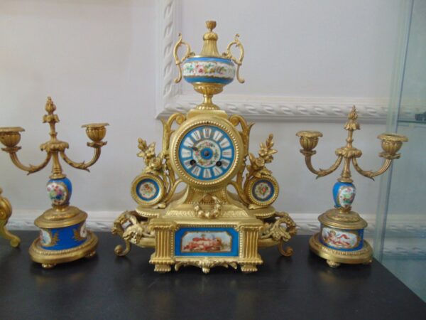 French Sevres Ormolu Clock Set