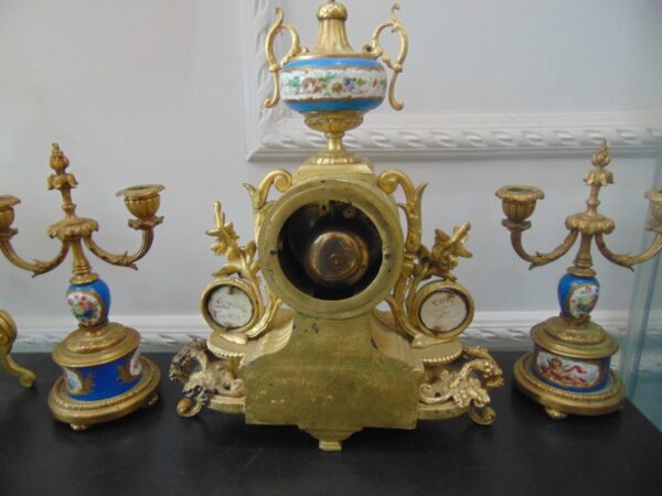 French Sevres Ormolu Clock Set