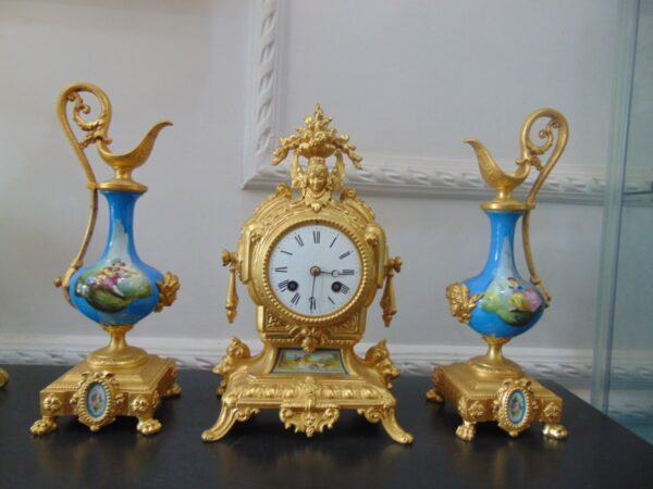 French Sevres Ormolu Clock Set