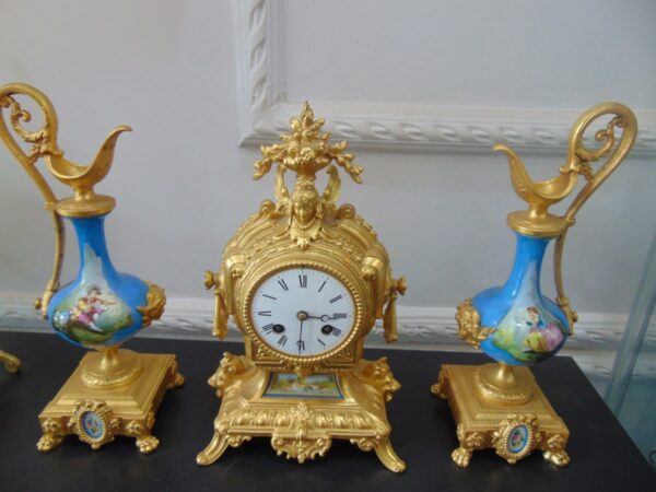 French Sevres Ormolu Clock Set