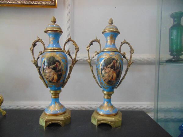 Blue French Sevres Porcelain Vases