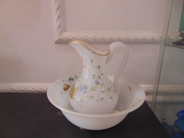 French Milk Glass Opaline Jug and Basin