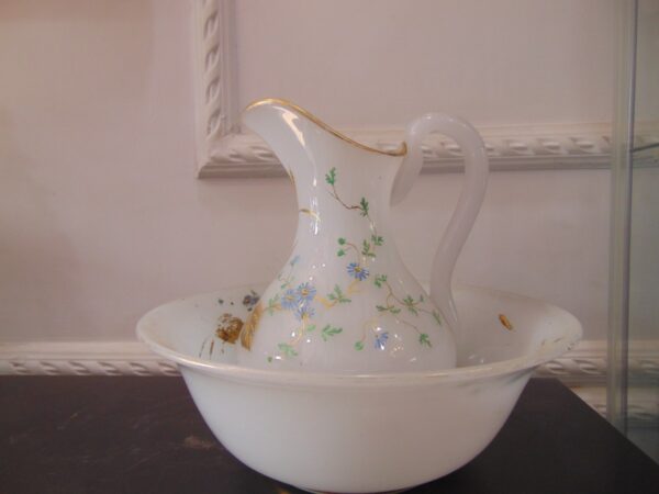 French Milk Glass Opaline Jug and Basin