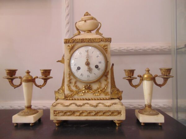 French Marble Mantle Clock Set