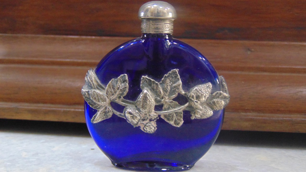 Floral Vintage Blue Perfume Bottle