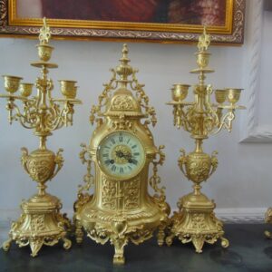 French Gilt Clock Mantle Set