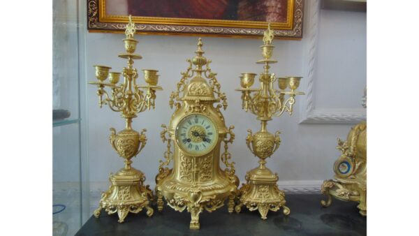 French Gilt Clock Mantle Set