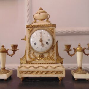 French Marble Mantle Clock Set