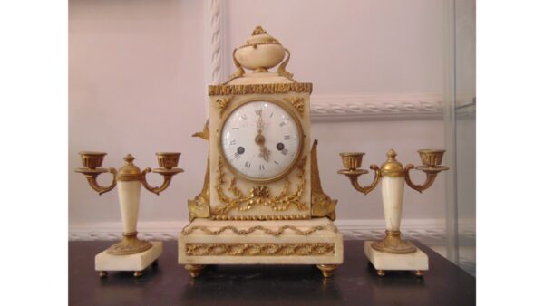 French Marble Mantle Clock Set