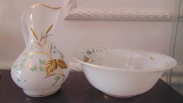 French Milk Glass Opaline Jug and Basin