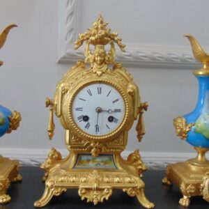 French Sevres Ormolu Clock Set