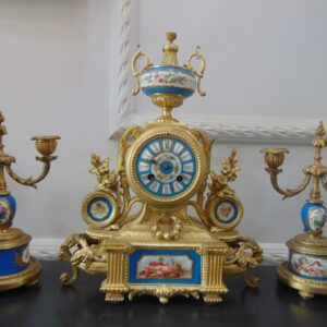 French Sevres Ormolu Clock Set