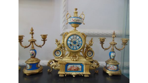 French Sevres Ormolu Clock Set